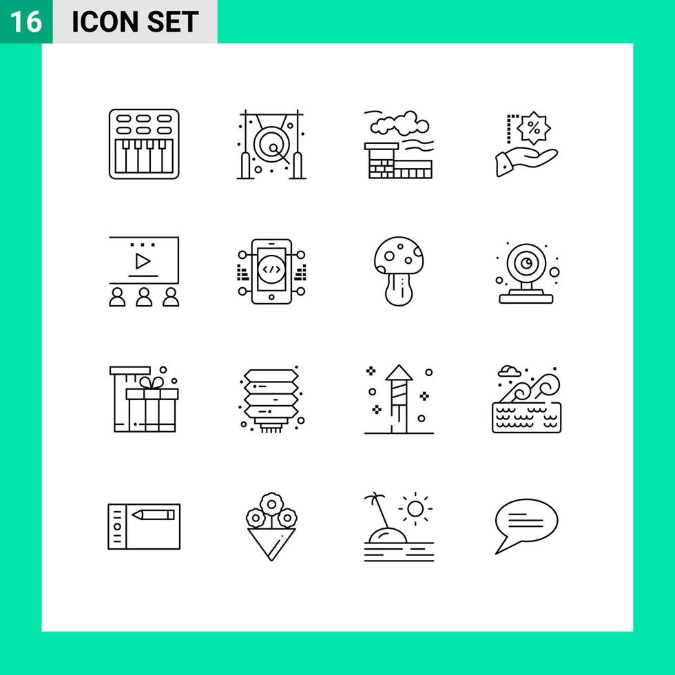 grupo de símbolos de icono universal de 16 esquemas modernos de marketing en redes sociales compras venta de metal descuento elementos de diseño vectorial editables vector