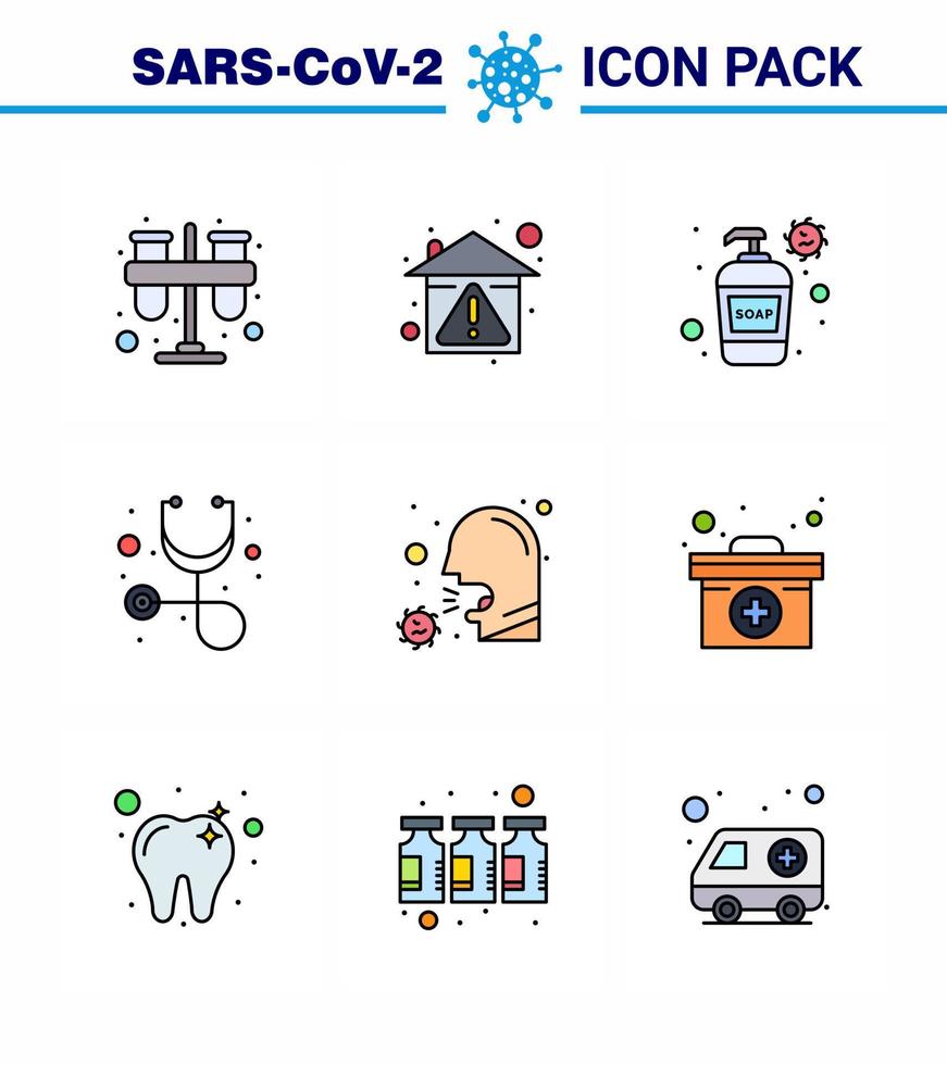 Coronavirus Awareness icon 9 Filled Line Flat Color icons icon included cough healthcare protection diagnosis soap viral coronavirus 2019nov disease Vector Design Elements
