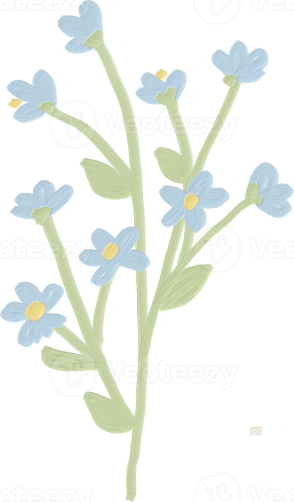 blaue kleine Blume niedliche Ölfarbe im Kinderstil png