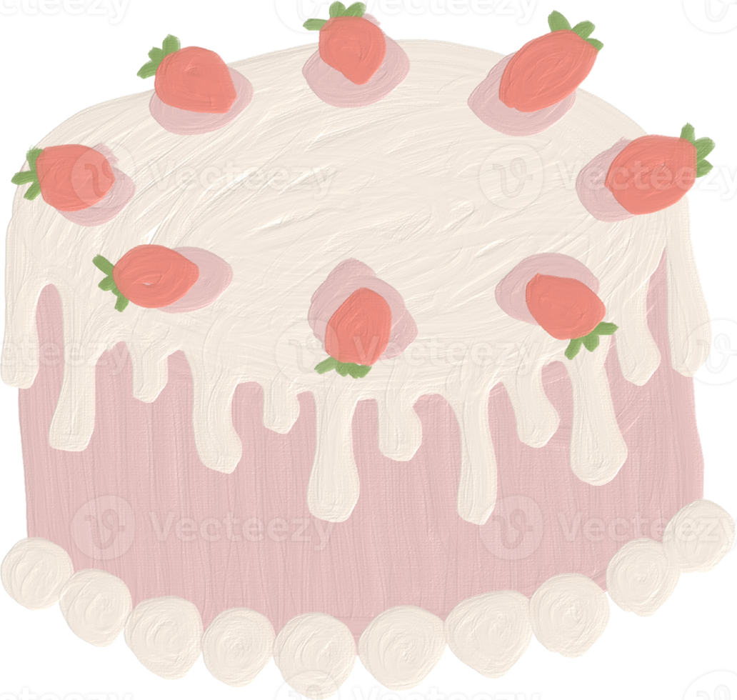 strawberry cake cute kid style oil paint png