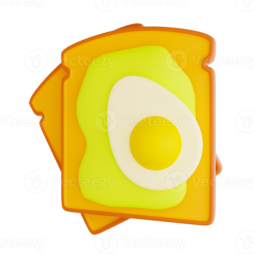 Toast with avocado and egg 3D illustration png