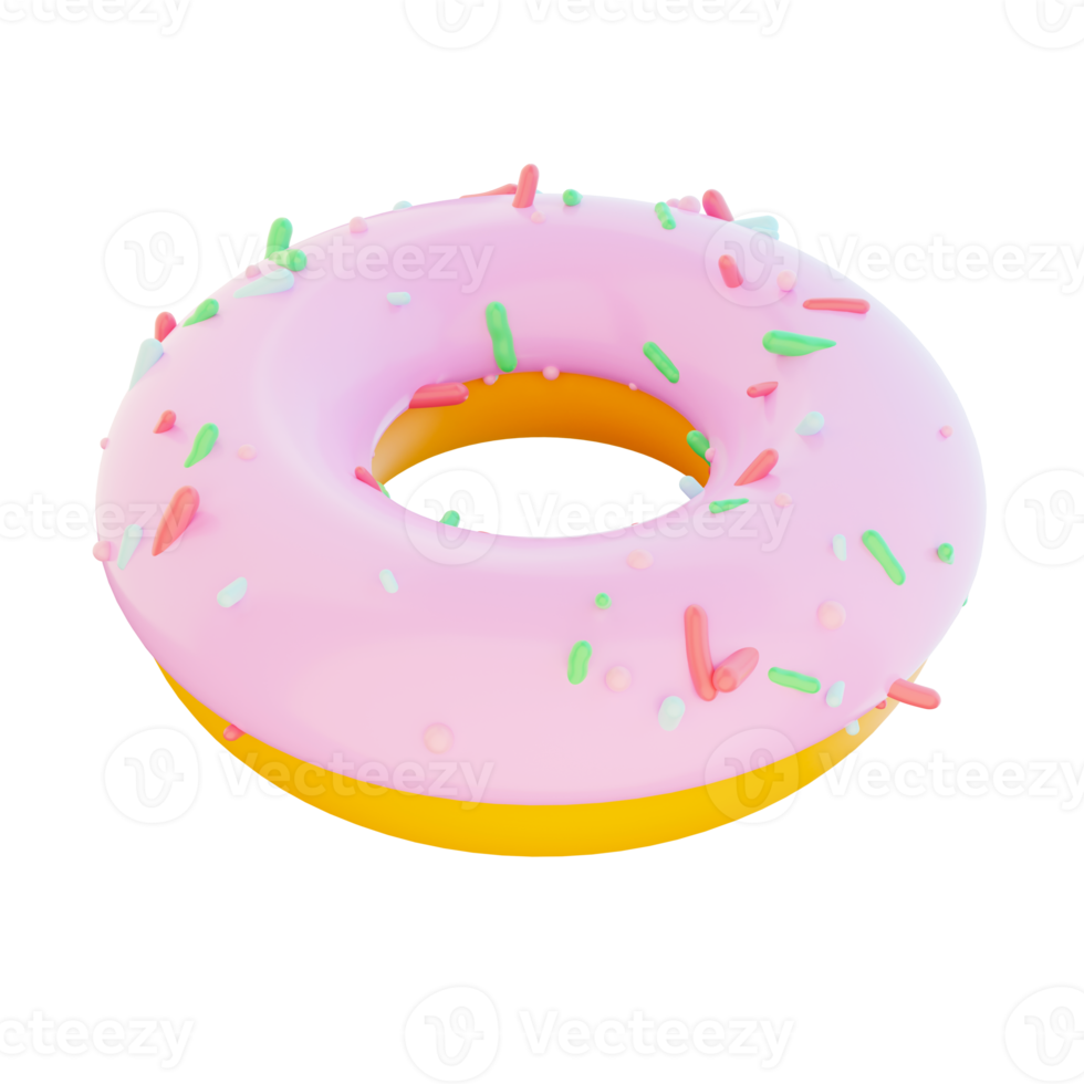 Donut with icing and sugar sprinkles 3d illustration png