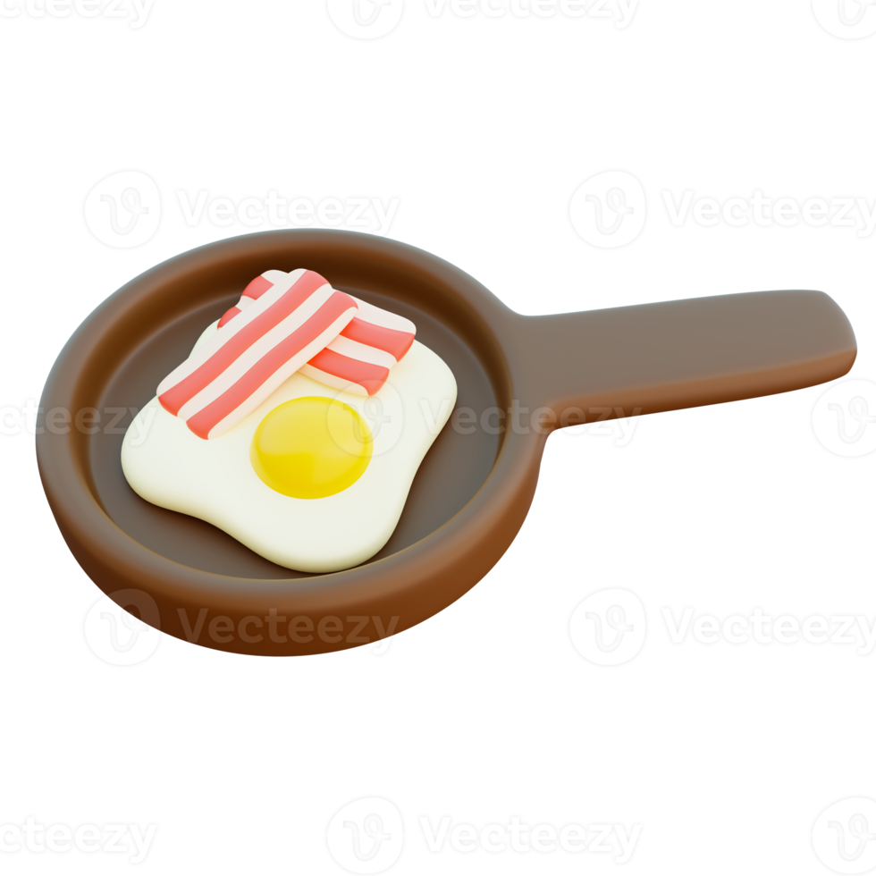 bacon et oeufs dans une poêle à frire illustration 3d png