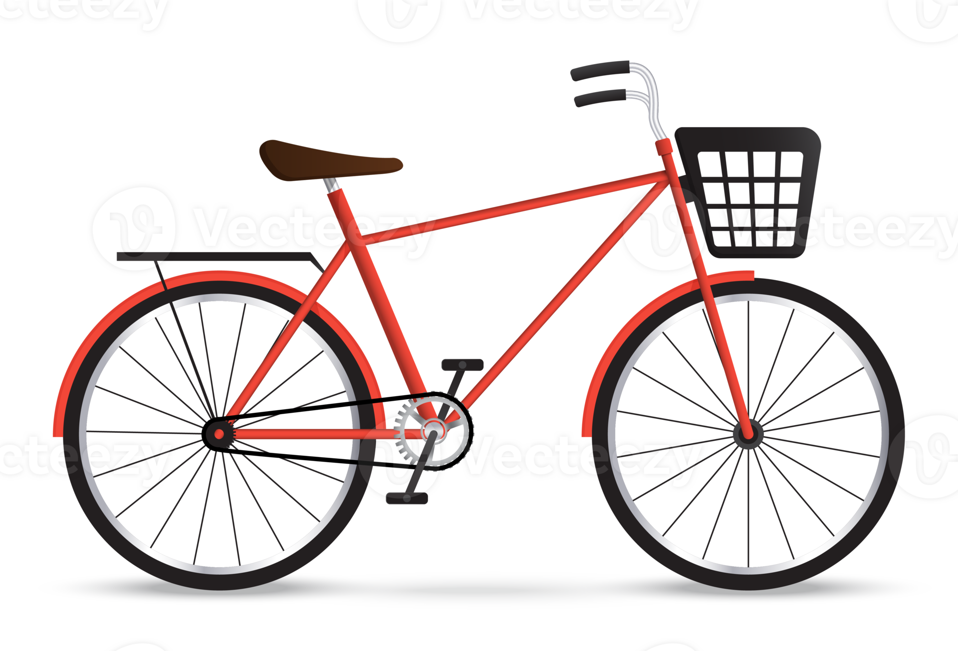 Red bicycle with black basket. Bike isolated 15723637 PNG