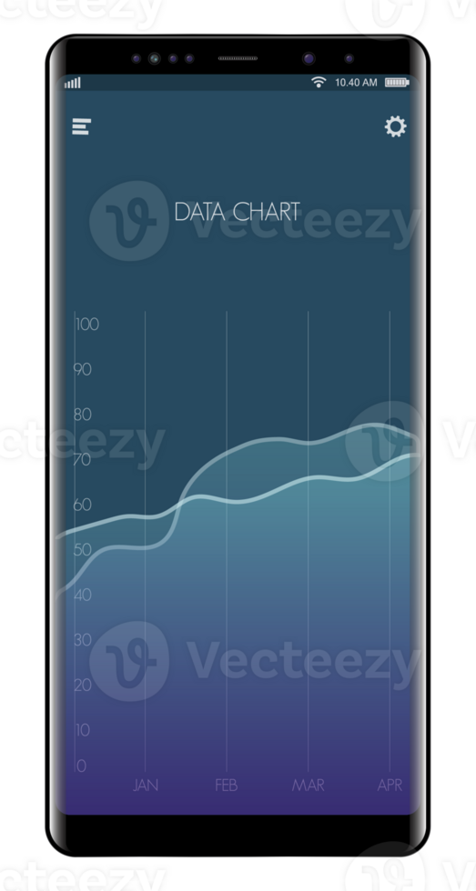 Black smartphone mockup with infographic graph screen isolated png