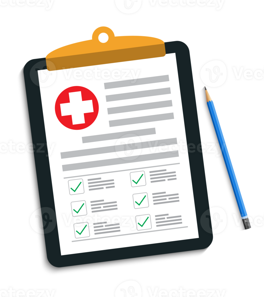 Clipboard with medical cross and pen. Clinical record, prescription, claim, medical check marks report, health insurance.1 png