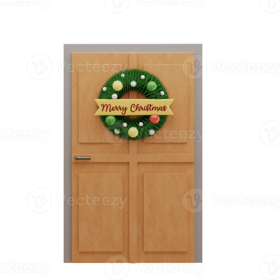 Puerta de madera renderizada en 3d con corona de navidad perfecta para proyecto de diseño de navidad png