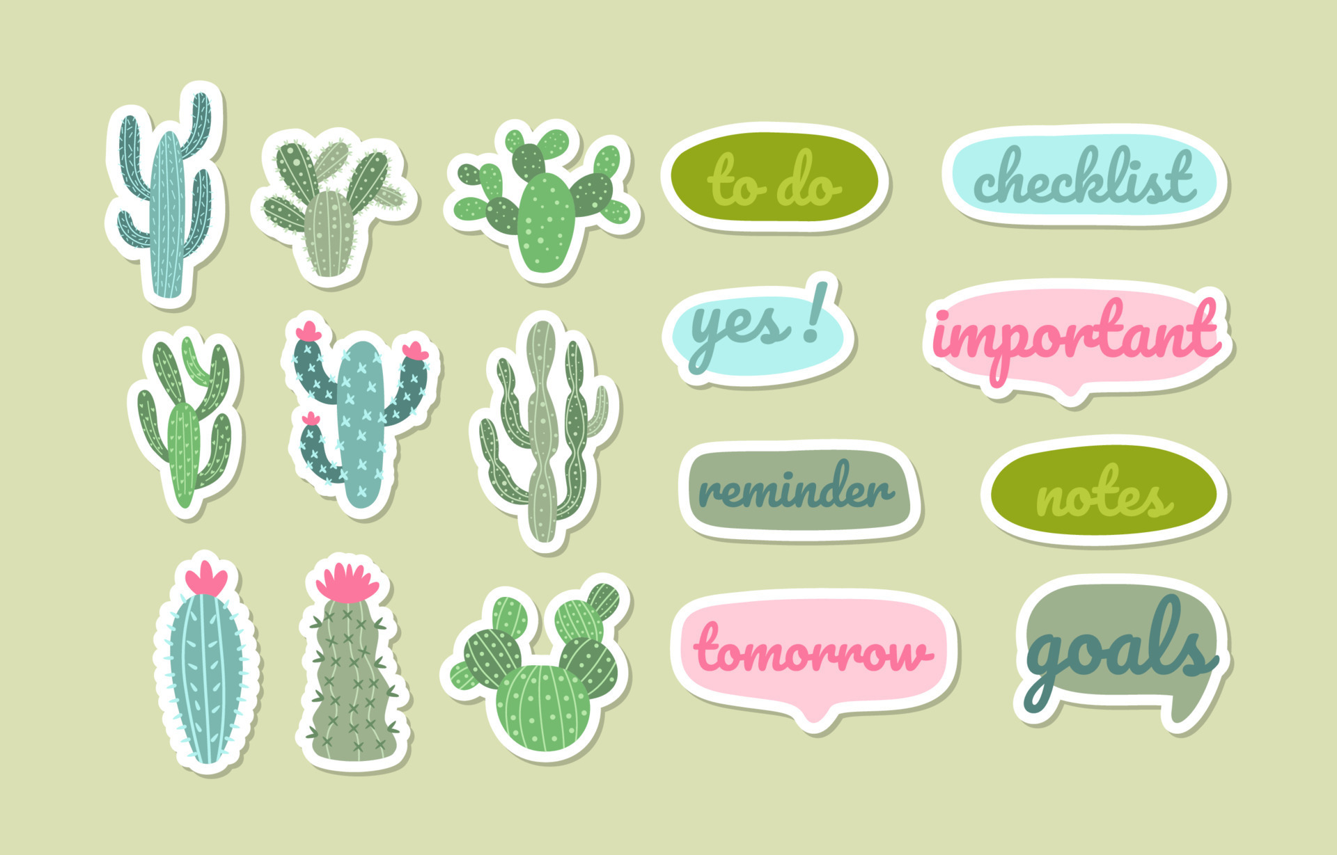 Set of cute succulents plant and cactus cartoon. sticker concept