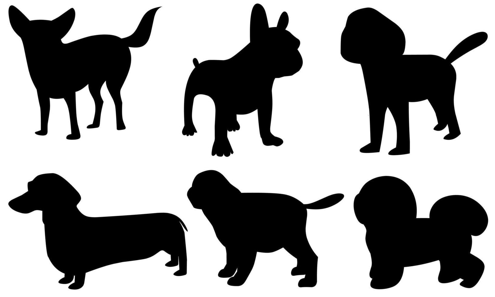 la colección de siluetas de perros más pequeña del mundo. símbolo de mascota sobre fondo blanco. vector