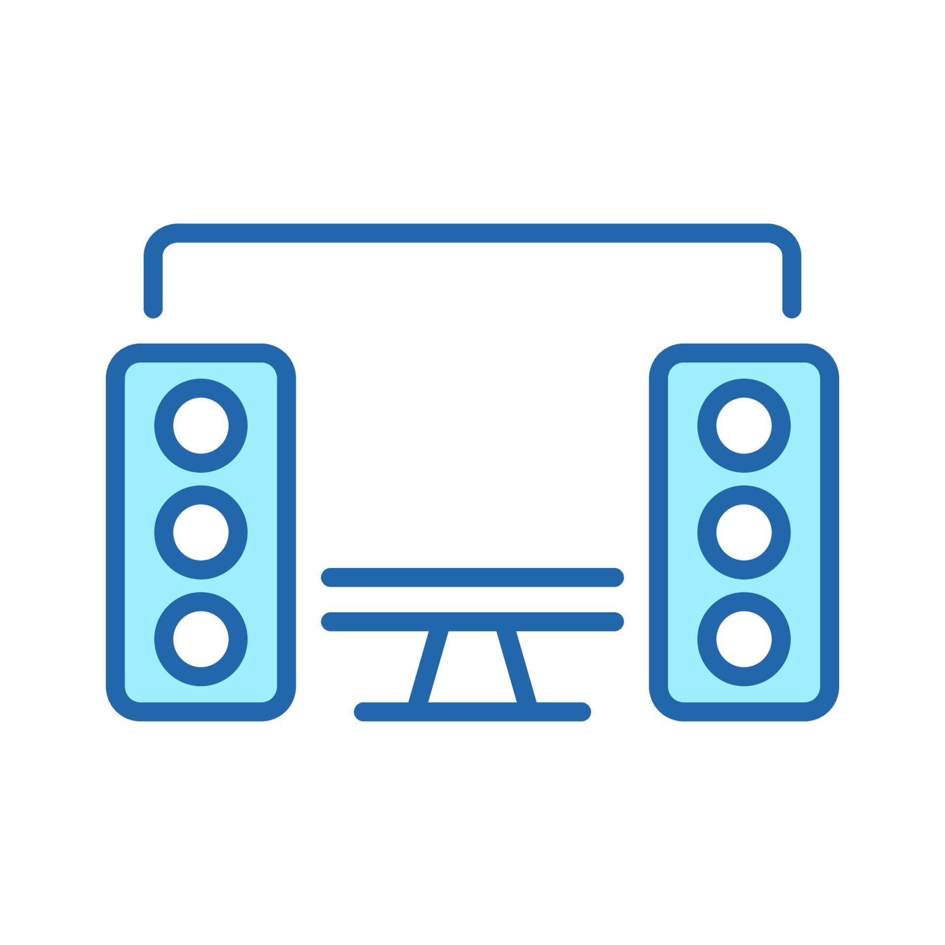 PC with Speakers Color Line Icon. Desktop Computer and Sound Equipment