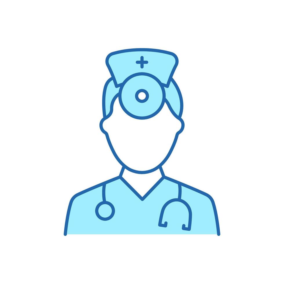 Otolaryngologist Doctor Color Line Icon. Otolaryngology Medic Staff with Stethoscope, Mirror Linear Pictogram. Ear, Nose, Throat Doctor Outline Icon. Editable Stroke. Isolated Vector Illustration.