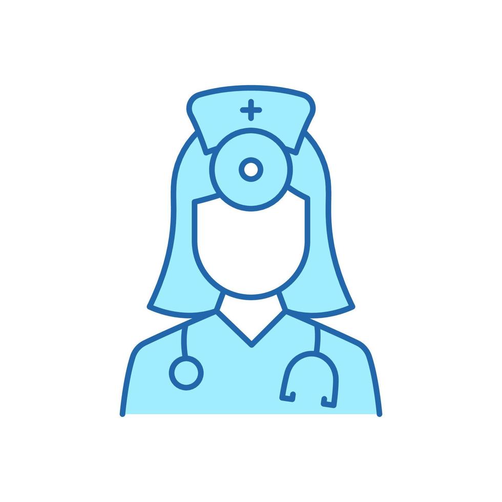 Otolaryngologist Doctor Color Line Icon. Otolaryngology Medic Staff with Stethoscope, Mirror Linear Pictogram. Ear, Nose, Throat Doctor Outline Icon. Editable Stroke. Isolated Vector Illustration.