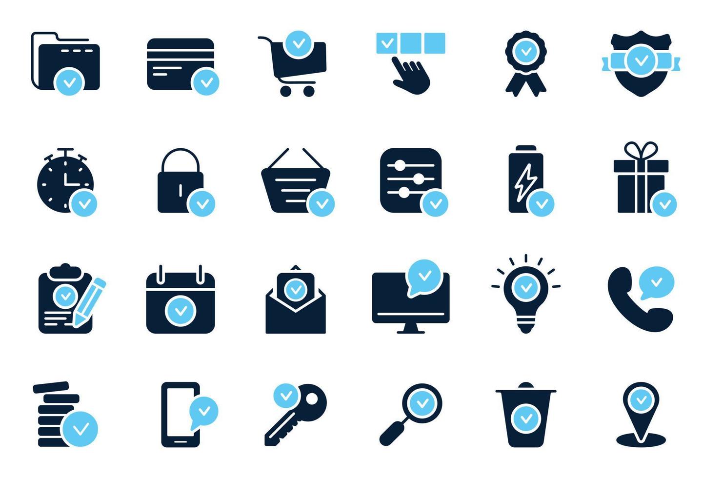 Checkmark Success Good Service Silhouette Icon Set. Confirmed Check Mark Quality Approved Stamp Glyph Pictogram. Guarantee Seal Icon Award Symbol. Approval Check Mark. Isolated Vector Illustration.
