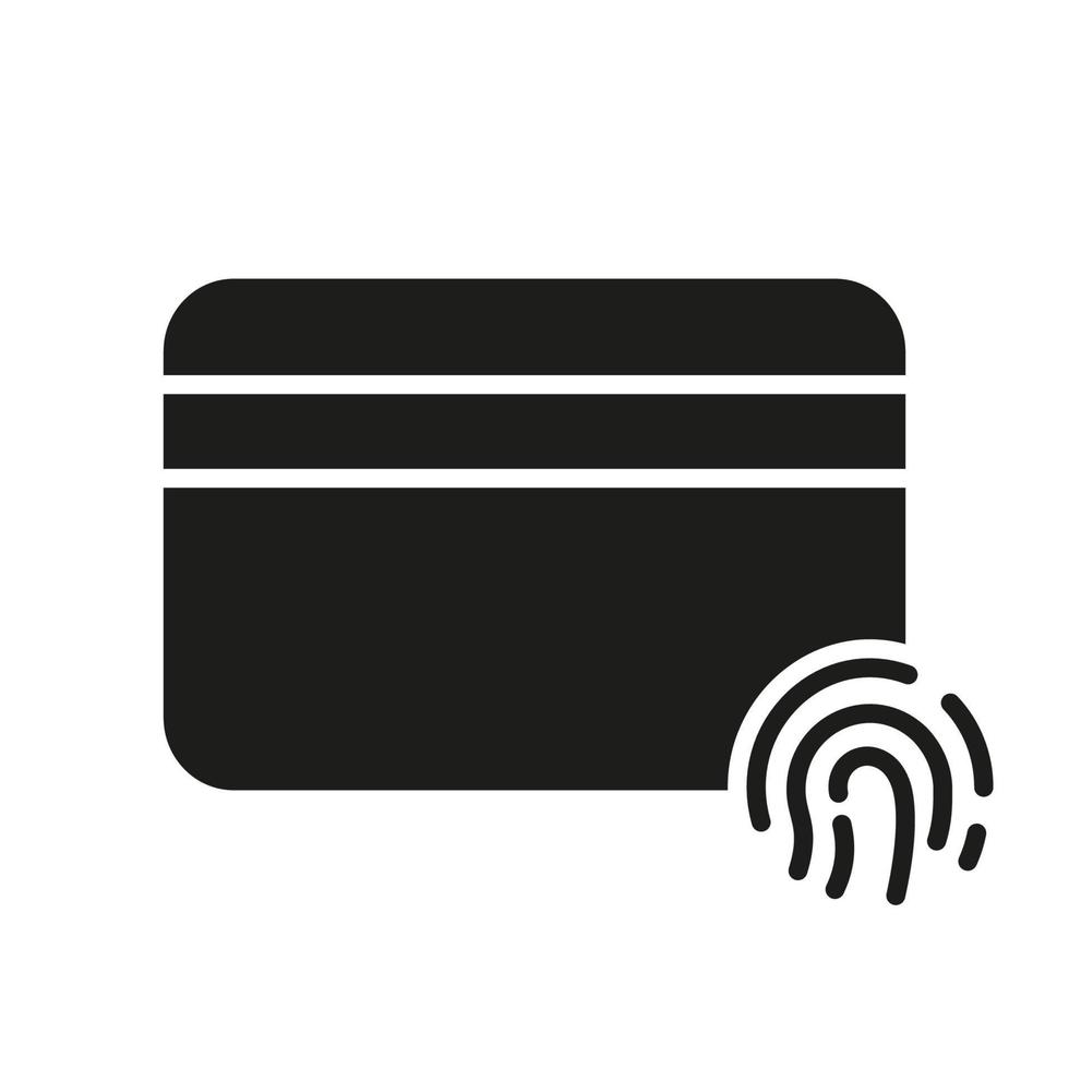 tarjeta de crédito con icono de silueta de huella digital. identidad financiera por pictograma de glifo de huella digital. tarjeta de plástico bancaria con signo de tecnología de identificación de huellas dactilares. ilustración vectorial aislada. vector