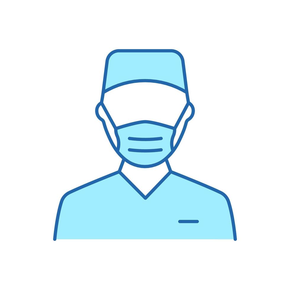 Surgeon Man Doctor Color Line Icon. Plastic Surgery Specialist in Medical Mask Linear Pictogram. Professional Surgeon Staff in Hospital Outline Icon. Editable Stroke. Isolated Vector Illustration.