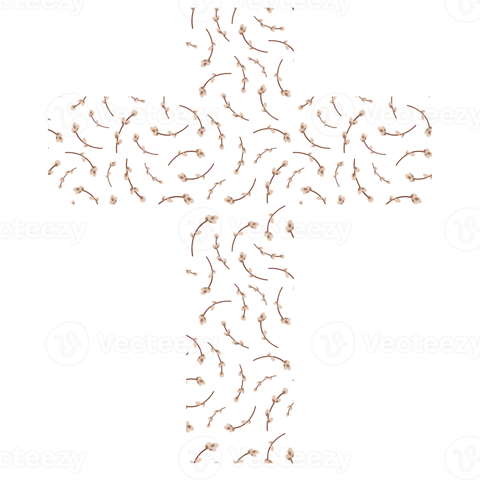 Easter cross with chickens, eggs and flowers png