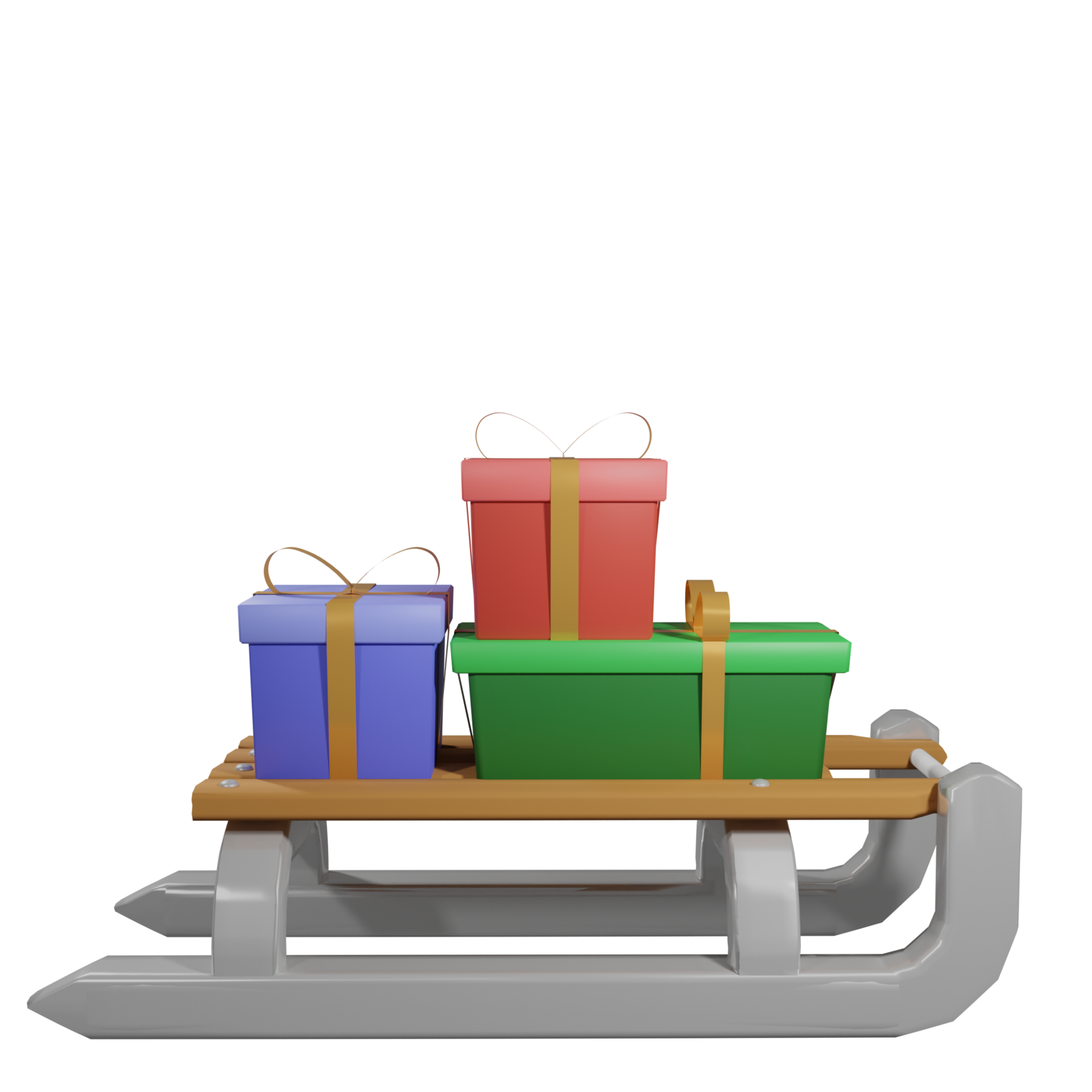 3D snow sled with 3 gift box 15724565 PNG