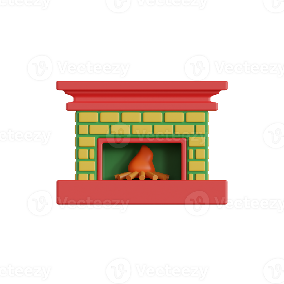 fireplace christmas icon 3d rendering png