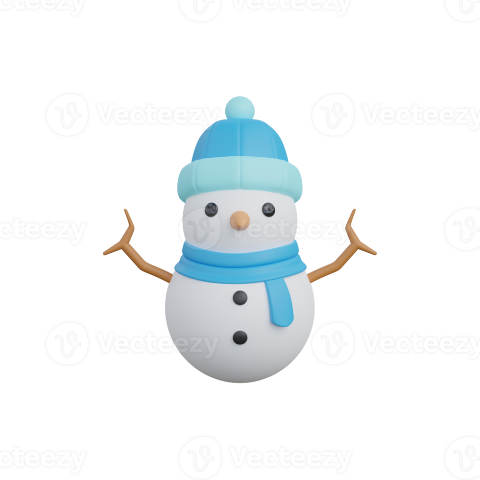 3d rendering of isolated snowman with knitted hat icon png