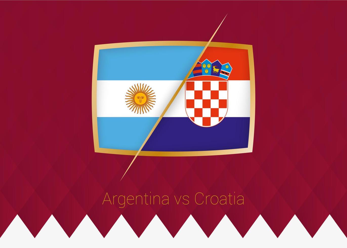 Argentina vs Croatia, Semi finals icon of football competition on burgundy background. vector