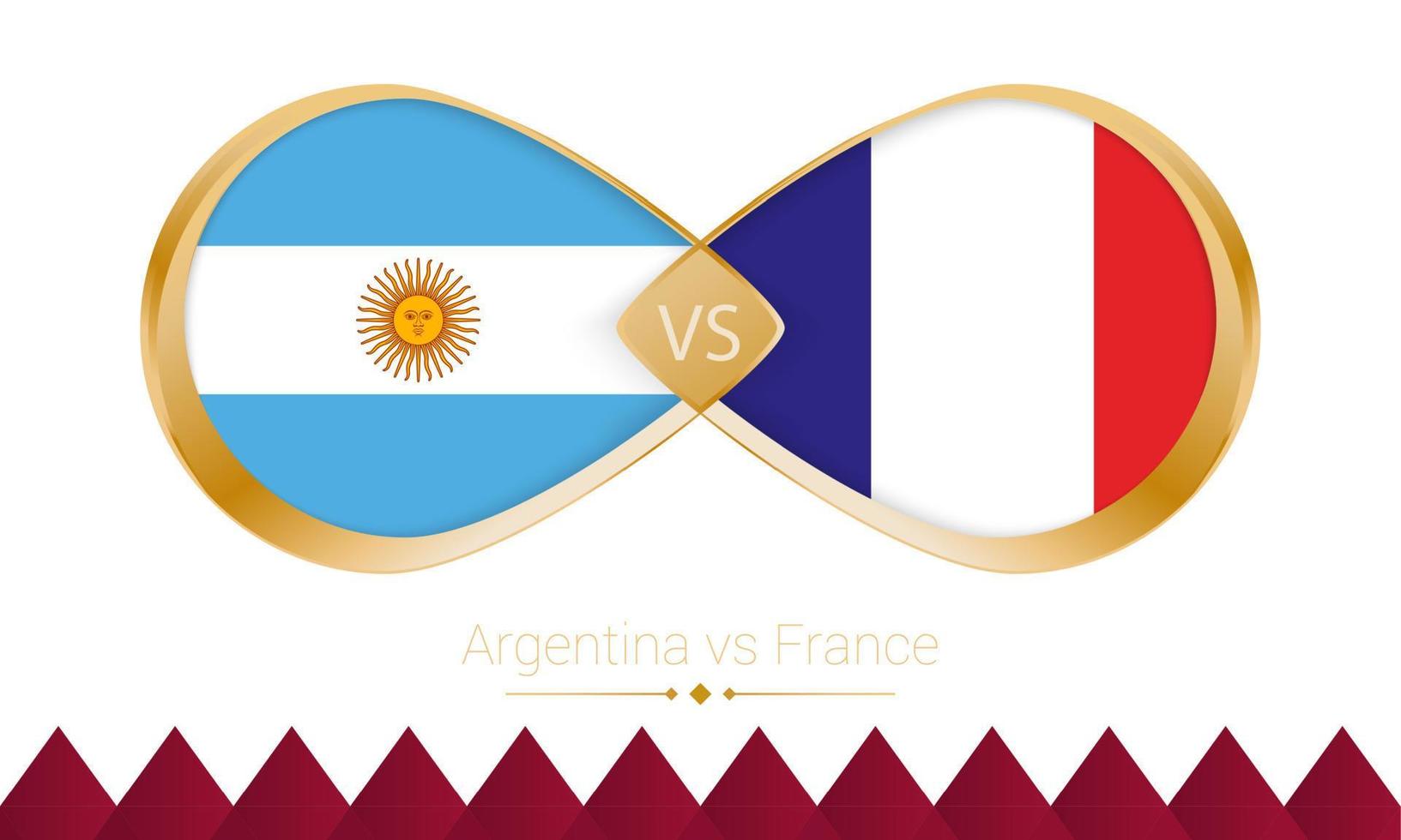 argentina contra francia icono dorado para el partido de fútbol 2022, final. vector