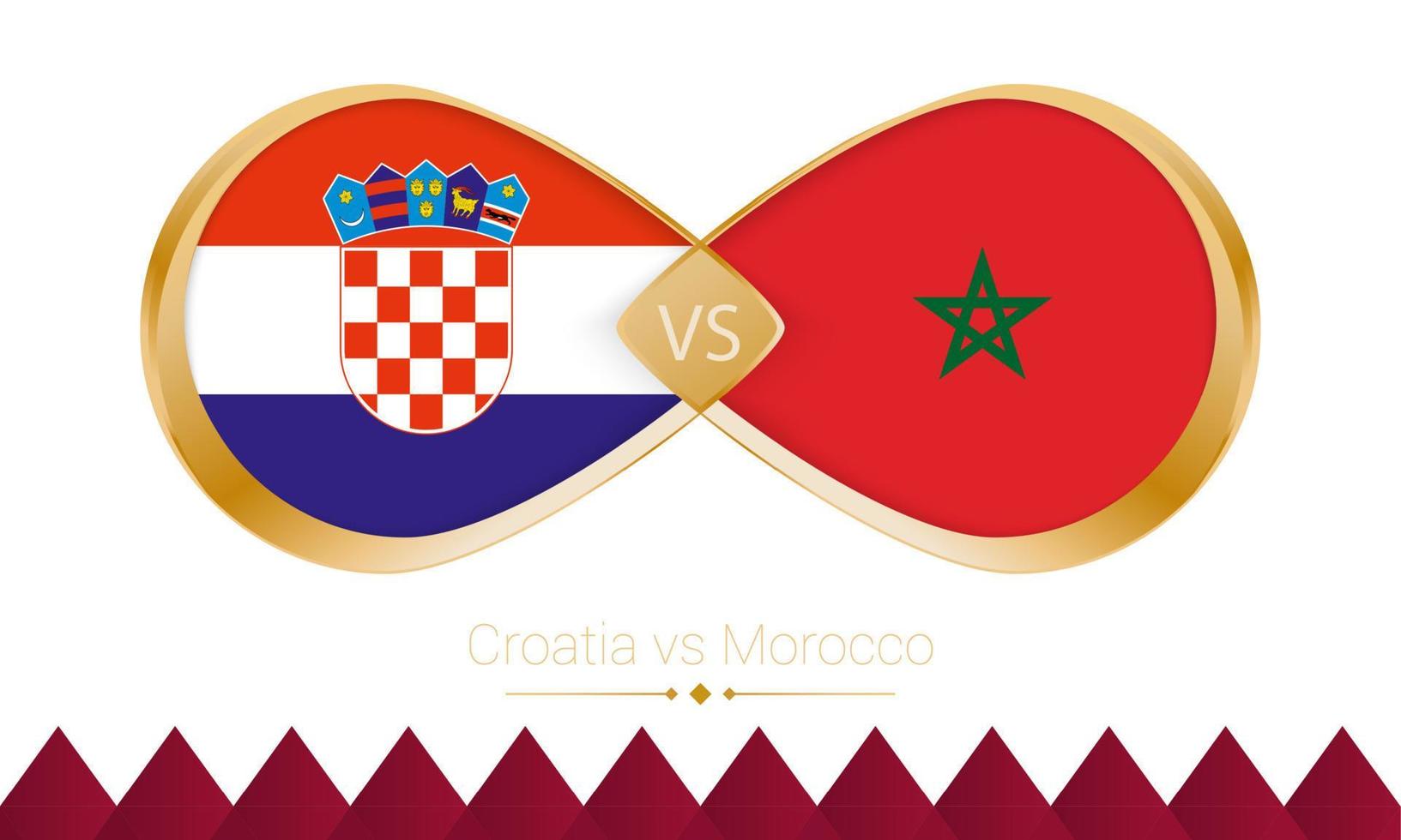 croacia contra marruecos icono de oro para el partido de fútbol 2022, tercer lugar. vector