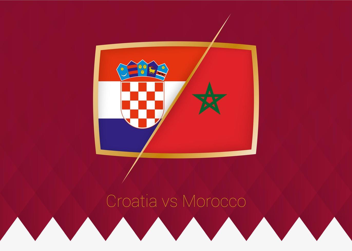 Croatia vs Morocco, Third place icon of football competition on burgundy background. vector