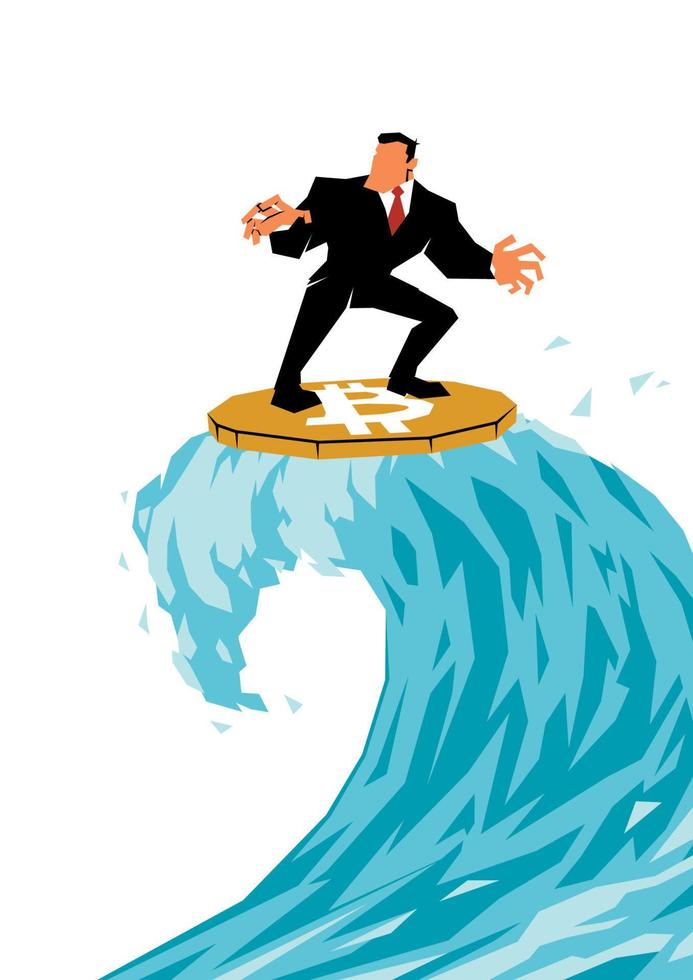 Businessman Surfing on Bitcoin on White vector