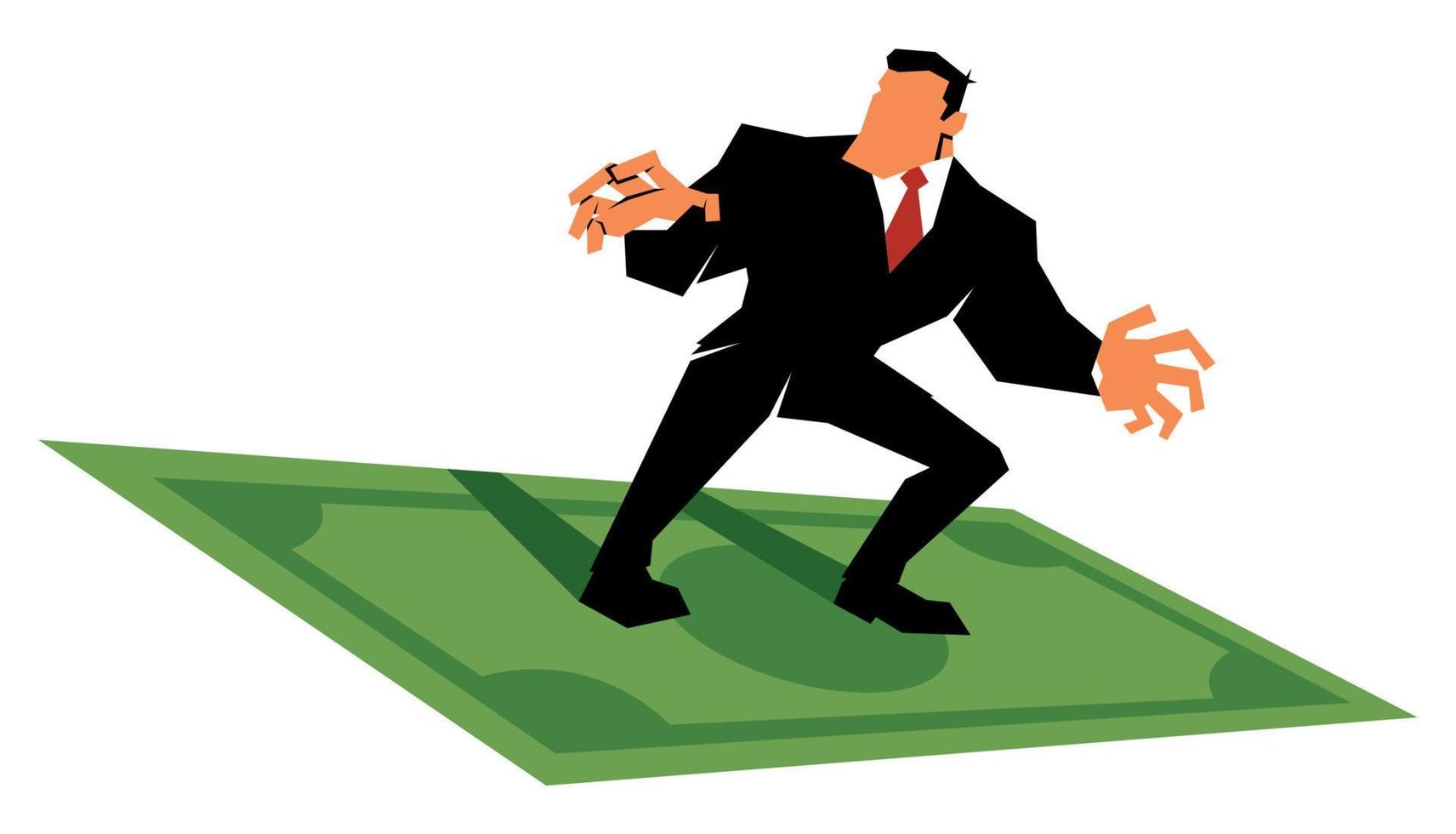 Businessman Riding Dollar Bill on White vector