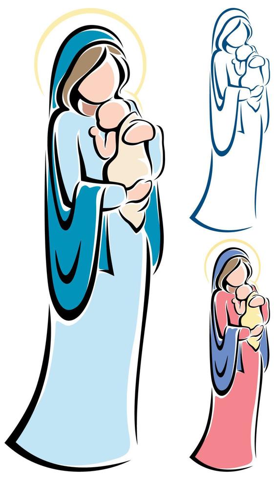 virgen maría y niño jesús vector