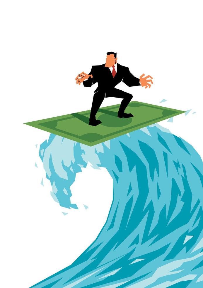 Businessman Surfing on Dollar on White vector