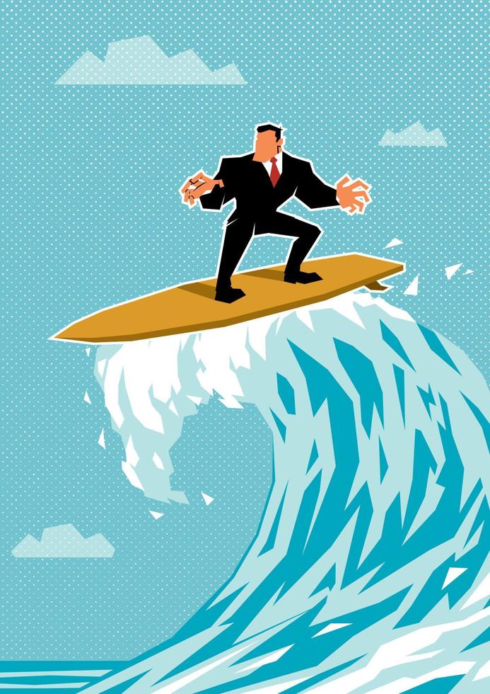 Businessman Surfing on Wave vector