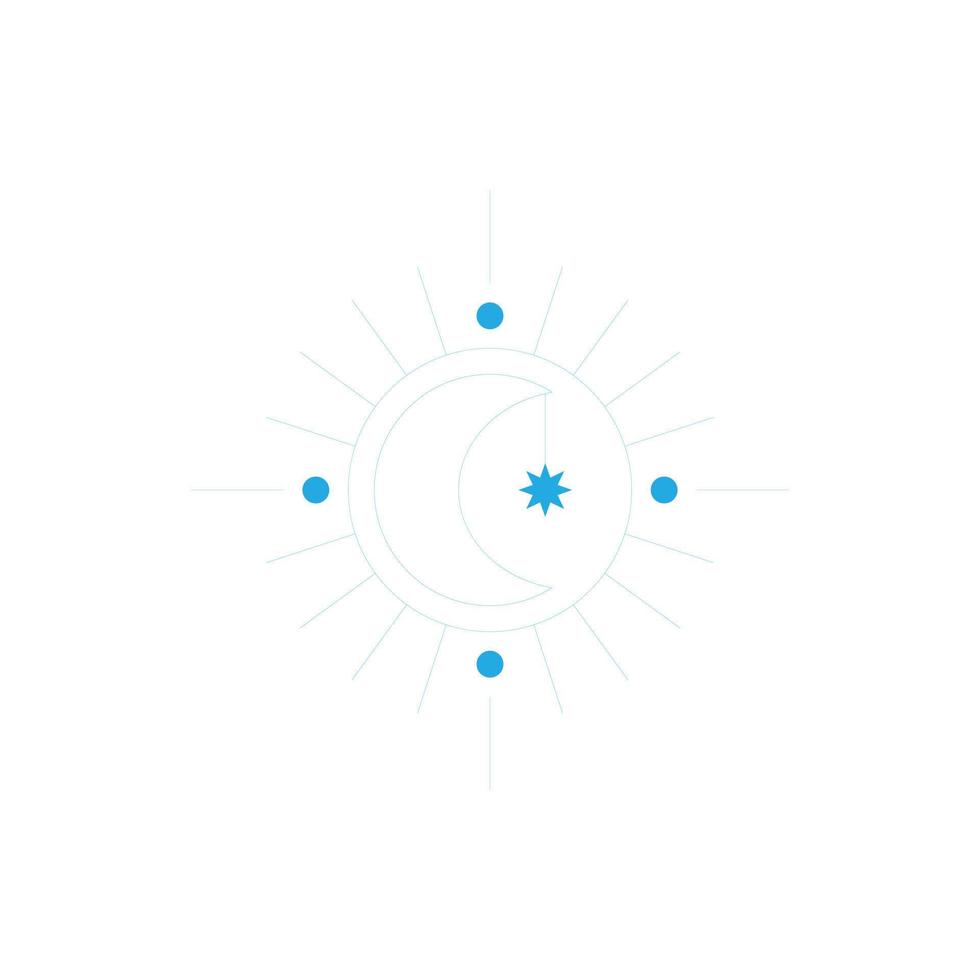 eps10 vector azul luna con sol línea abstracta icono de arte aislado sobre fondo blanco. los rayos del sol esbozan el símbolo en un estilo moderno y sencillo para el diseño, el logotipo y la aplicación de su sitio web