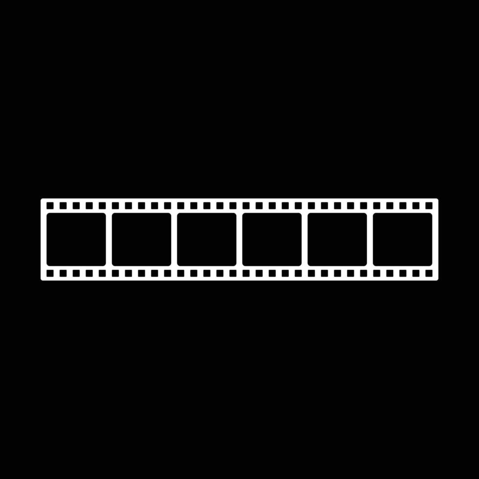 eps10 white vector film strip roll 35mm blank slide frame icon isolated on black background. Frame picture photography symbol in a simple flat trendy modern style for your website design, and logo