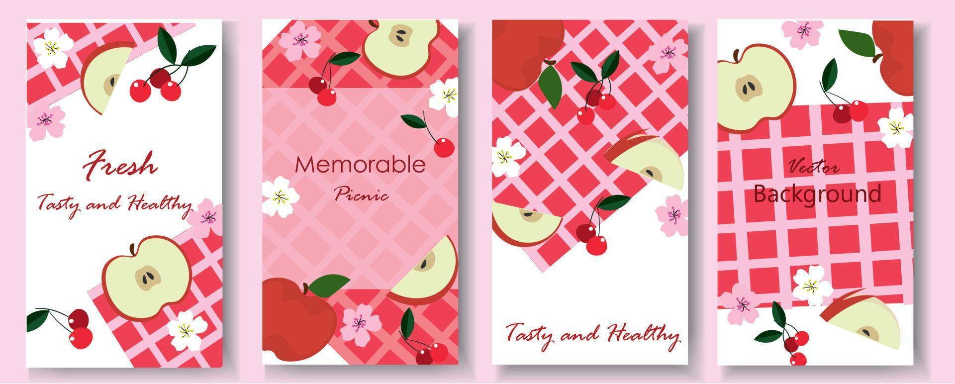 Set of cherry spring floral picnic backgroun vector