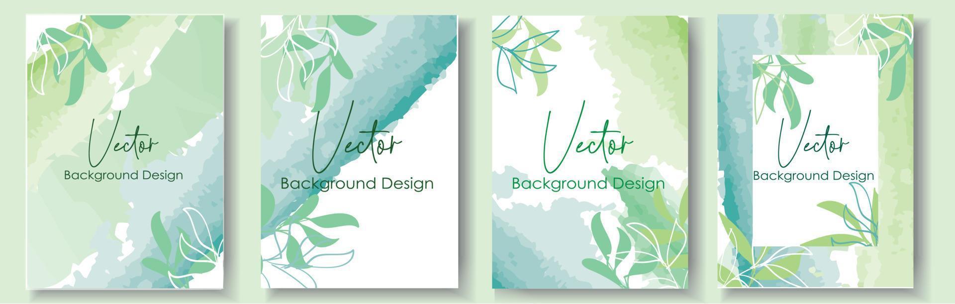 Set of tropical green colorful watercolor background with leaves vector