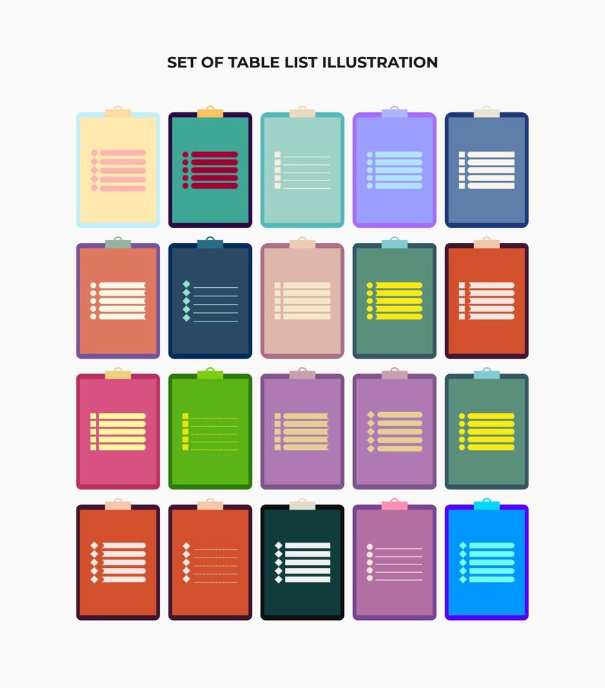 set of table list illustration vector