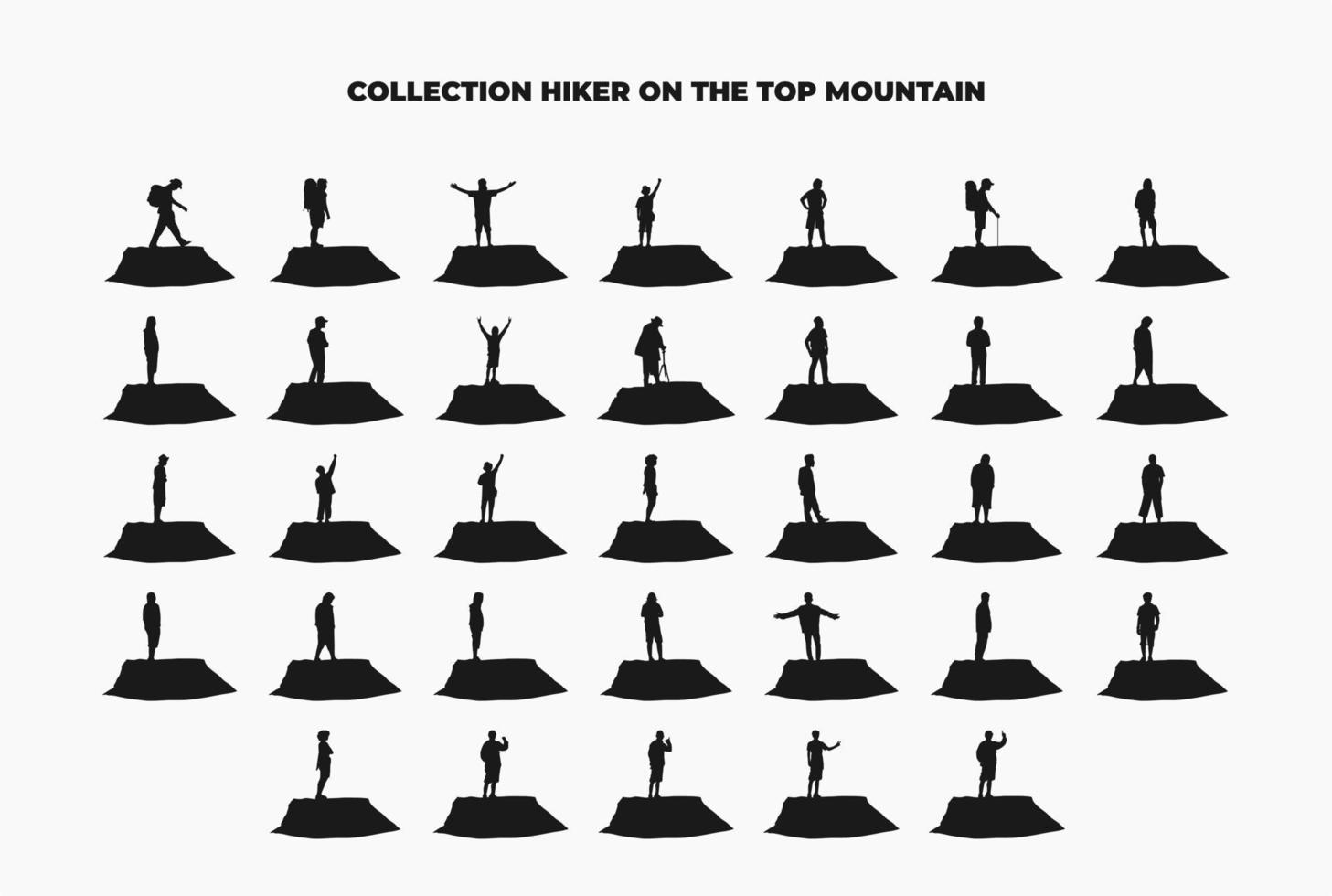 Collection of silhouette illustrations of a climber on a mountain. successful people concept vector