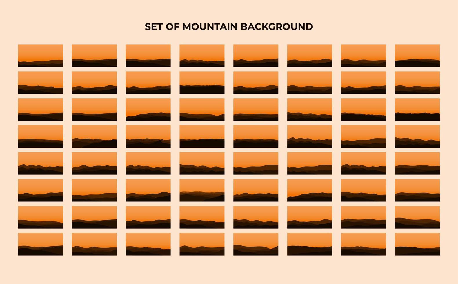 set of silhouette views of mountains with sunset background vector