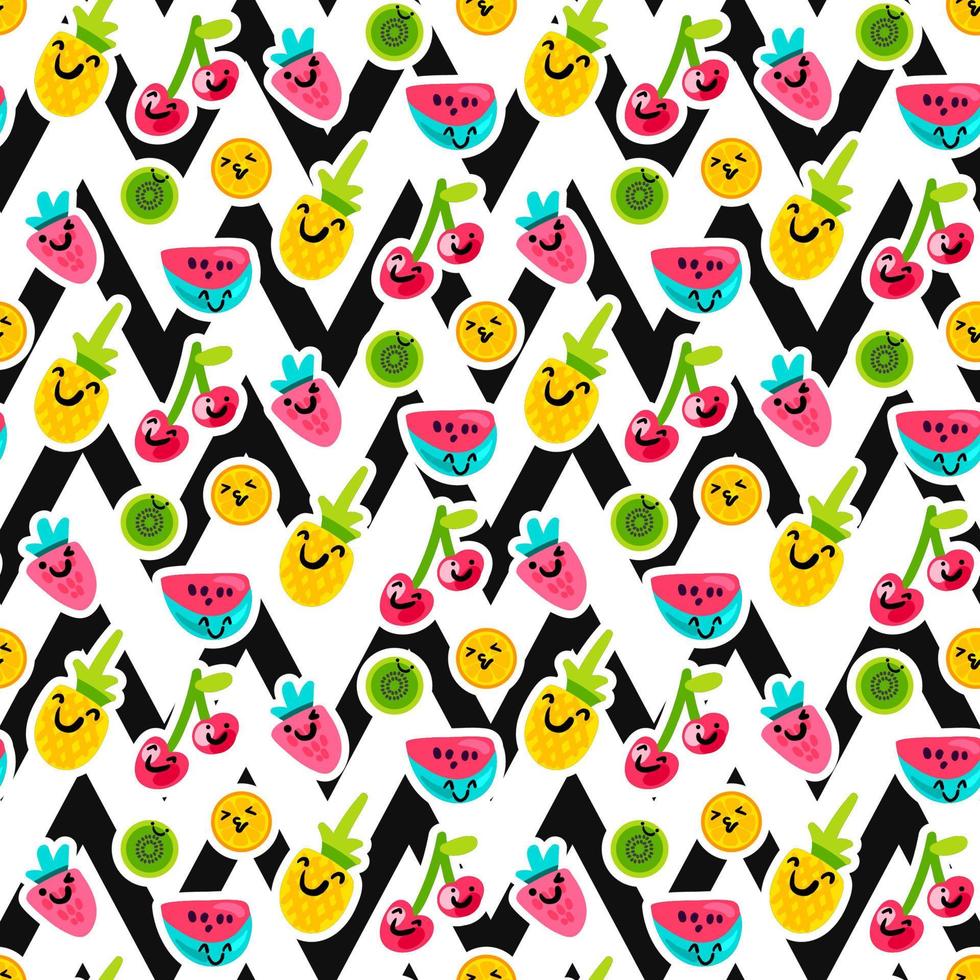 Fruit characters seamless vector pattern
