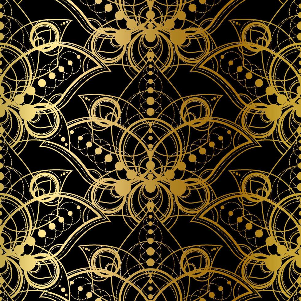 Abstract Seamless Pattern, Golden Print on Black vector