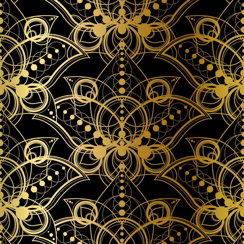 patrón abstracto sin fisuras, estampado dorado sobre negro vector