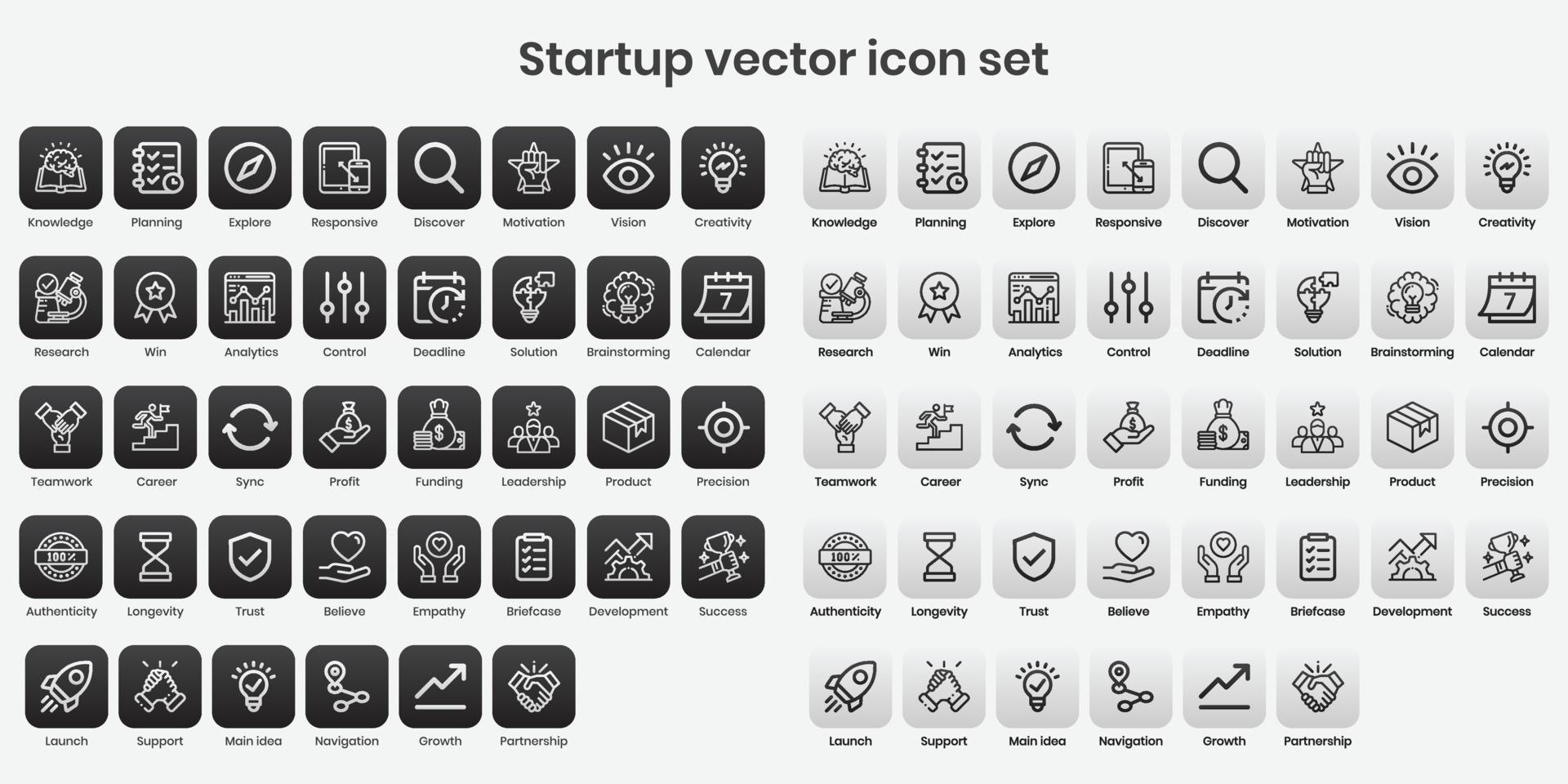 conjunto de iconos de vector de inicio. serie de iconos en blanco y negro con línea y trazo