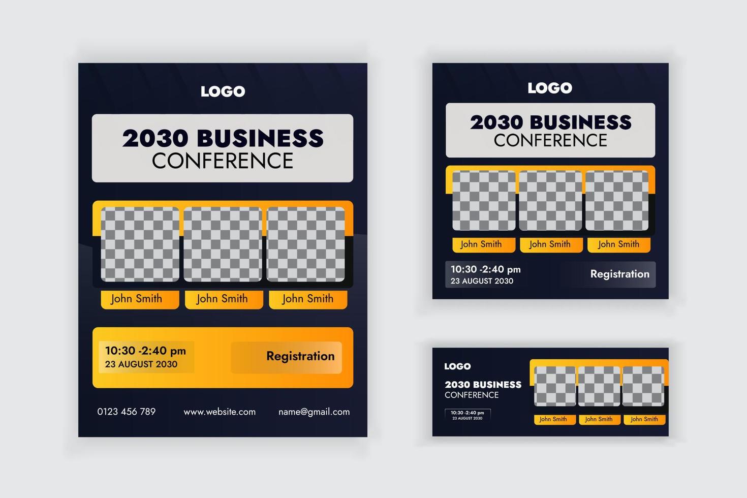 folleto de conferencia de seminario web de negocios publicación en redes sociales y diseño de conjunto de plantillas de banner de portada vector