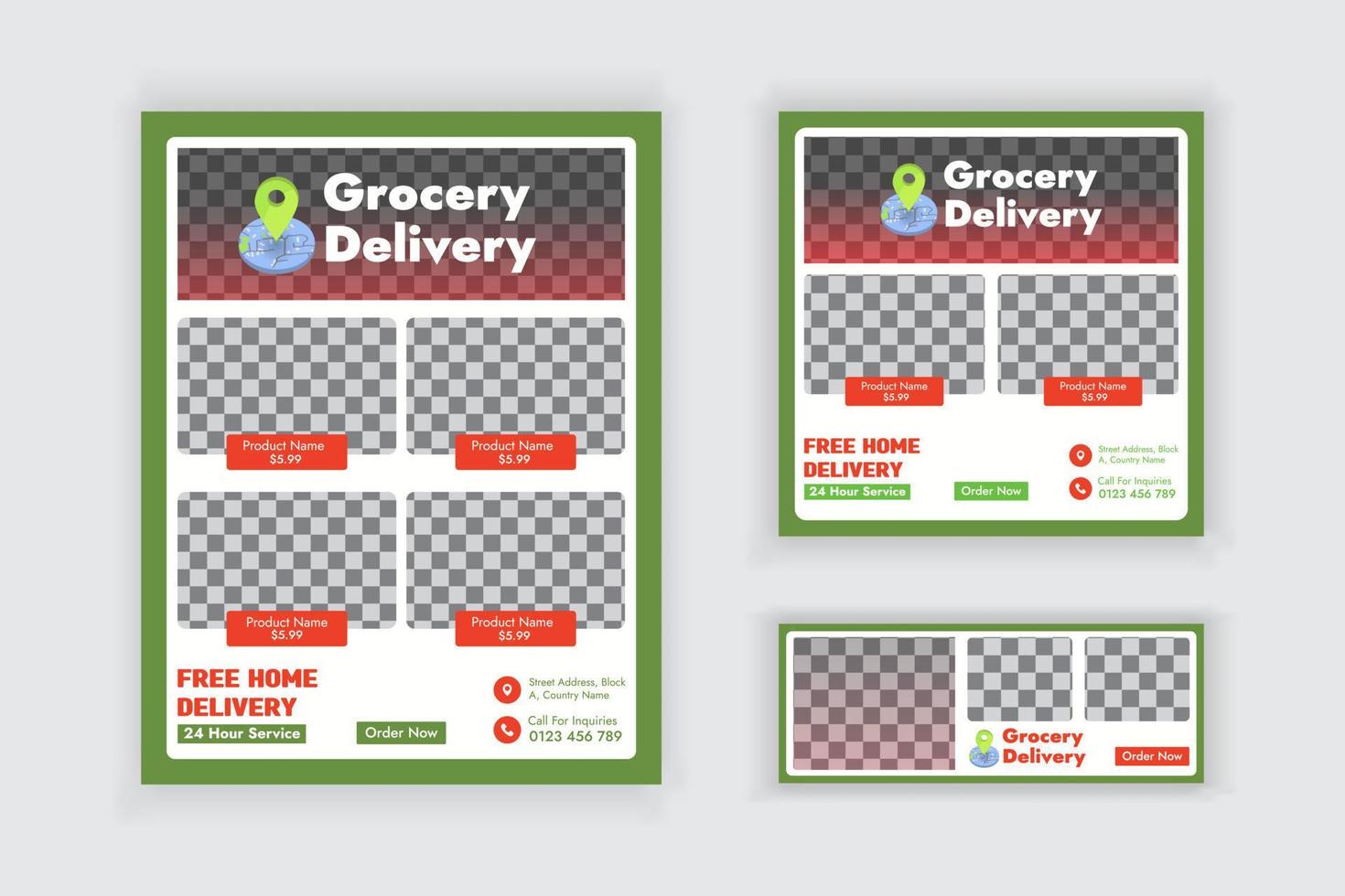 Creative Modern Grocery Flyer Social Media Post and Web Banner Template Design vector