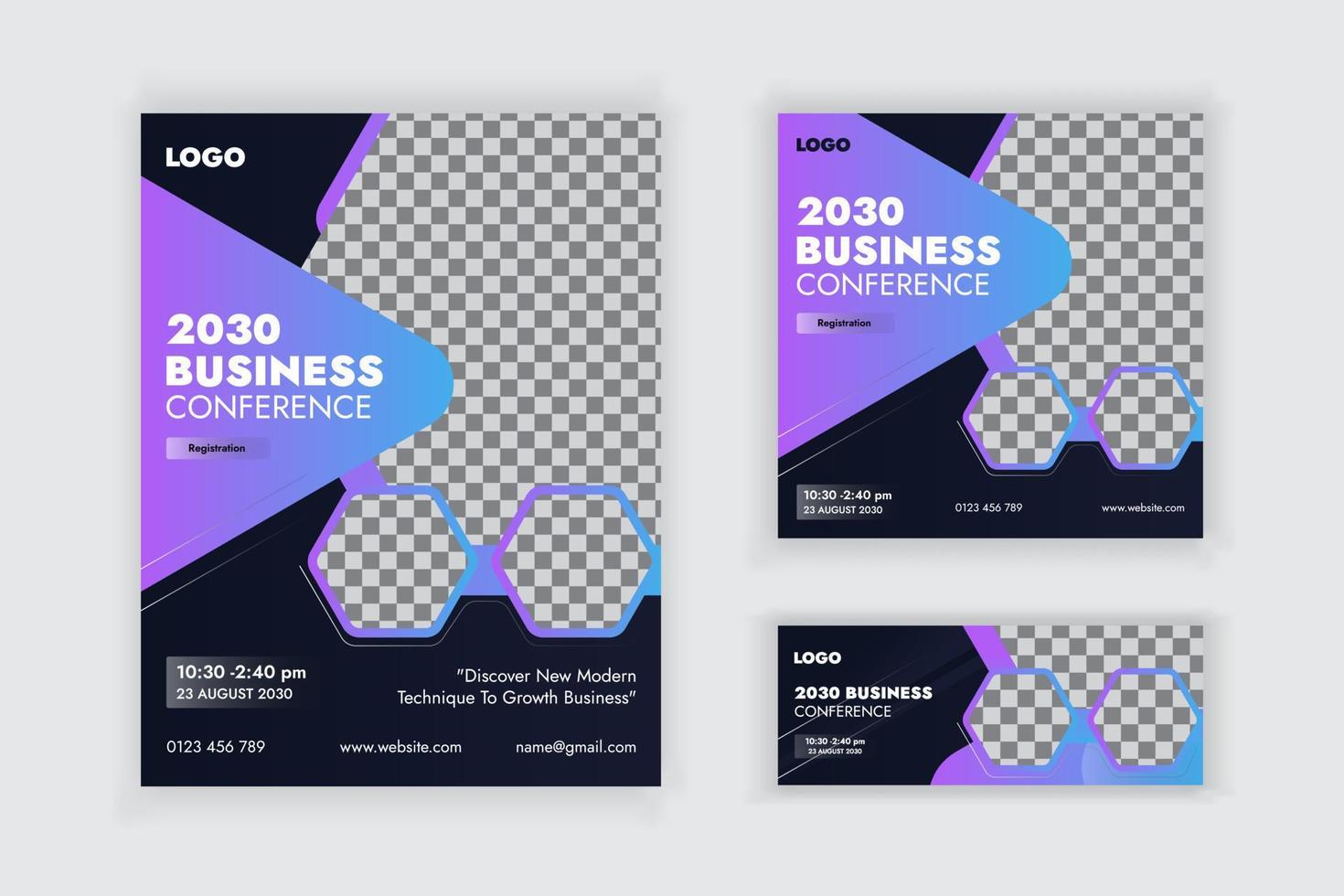 Business webinar conference Flyer Social Media Post And Cover Banner Template Set Design vector