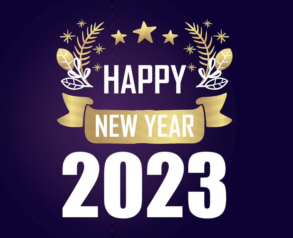 2023 Happy New Year Holiday Illustration Vector Abstract Gold And White With Purple Gradient Background