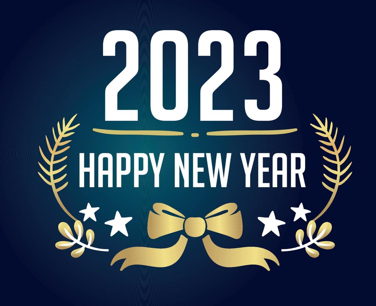 2023 feliz año nuevo vacaciones ilustración vector abstracto oro y blanco con fondo degradado azul