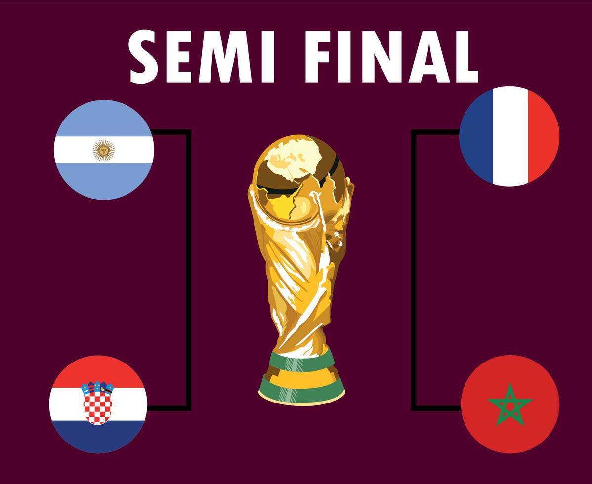 bandera de países de fútbol semifinal con diseño de símbolo de trofeo de copa mundial ilustración de equipos de países de vector final de fútbol