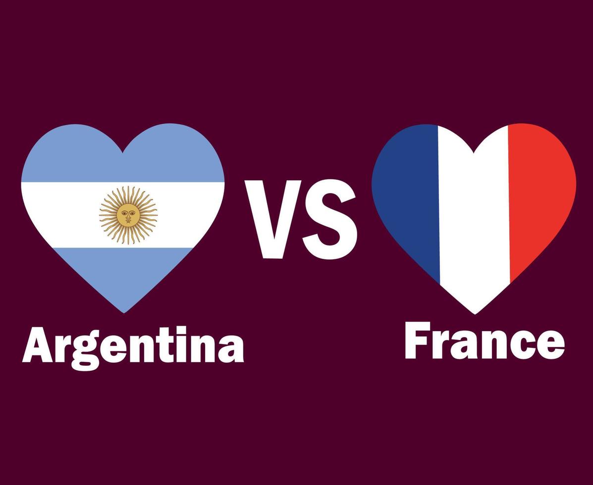 corazón de bandera de argentina y francia con diseño de símbolo de nombres ilustración de equipos de fútbol de países de américa latina y europa vector final